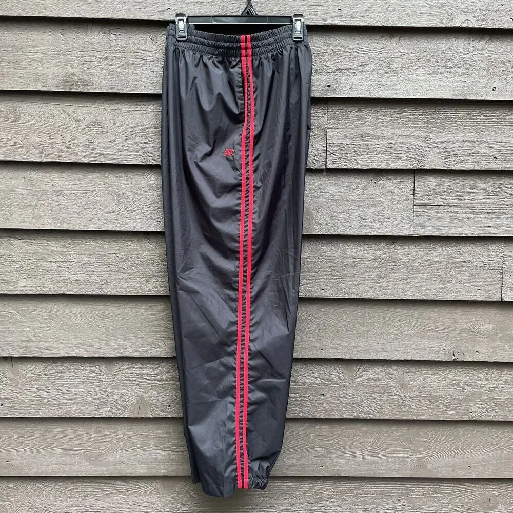 Vintage Starter Track Pants Mens XL Black tango Red Stripes Windbreaker Retro